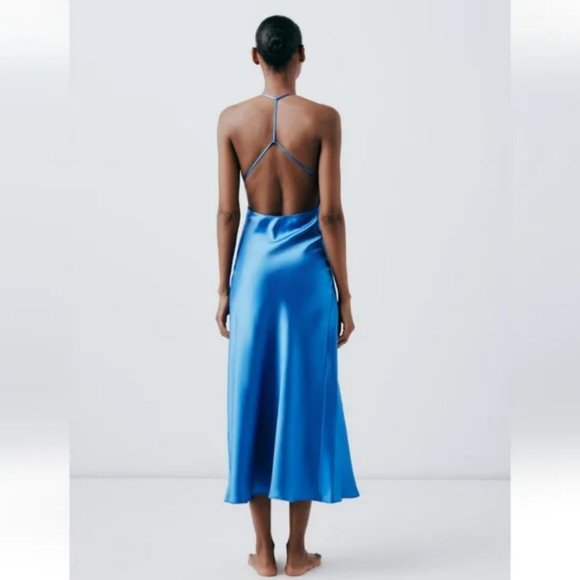 ZARA SATIN EFFECT SLIP DRESS WITH BACK STRAPS - Picture 5 of 11